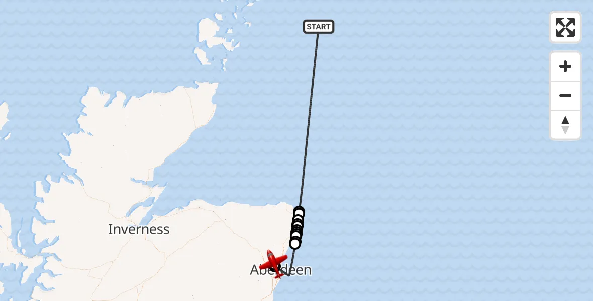 Flight route Air Ambulance Aircraft North Sea - Aberdeen International Airport, 26 June 2026, 13:02