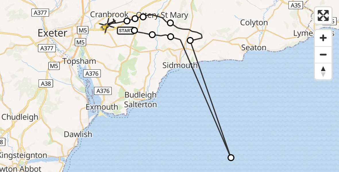 Flight route Police Helicopter Rockbeare - Exeter International Airport, 26 June 2026, 13:07
