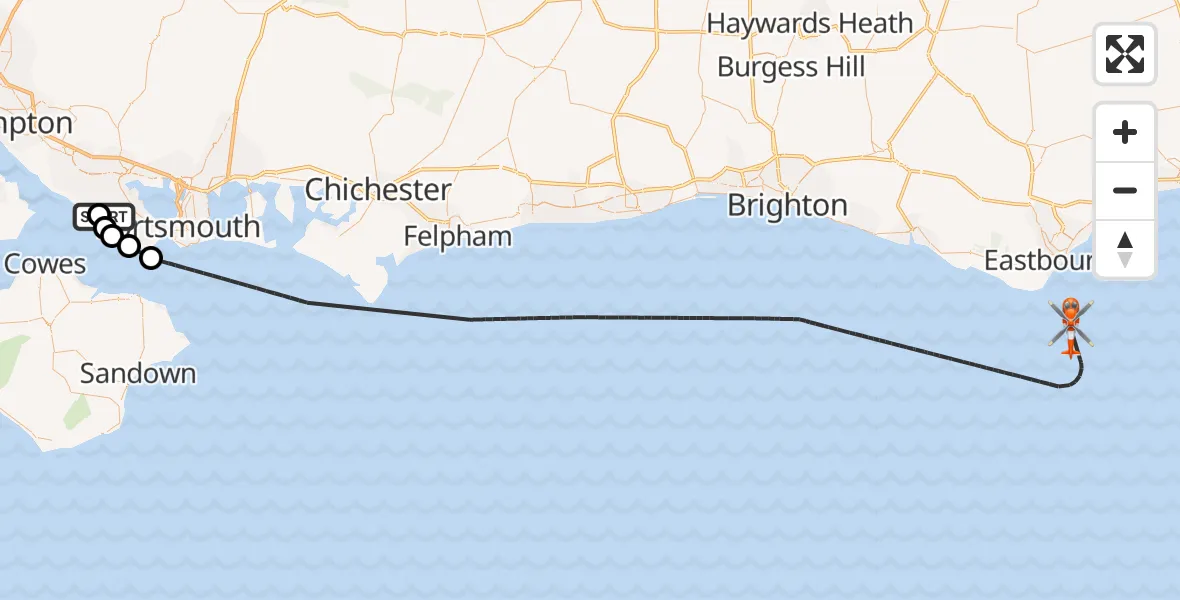 Flight route Coastguard Helicopter Solent Airport - English Channel, 26 June 2026, 13:20