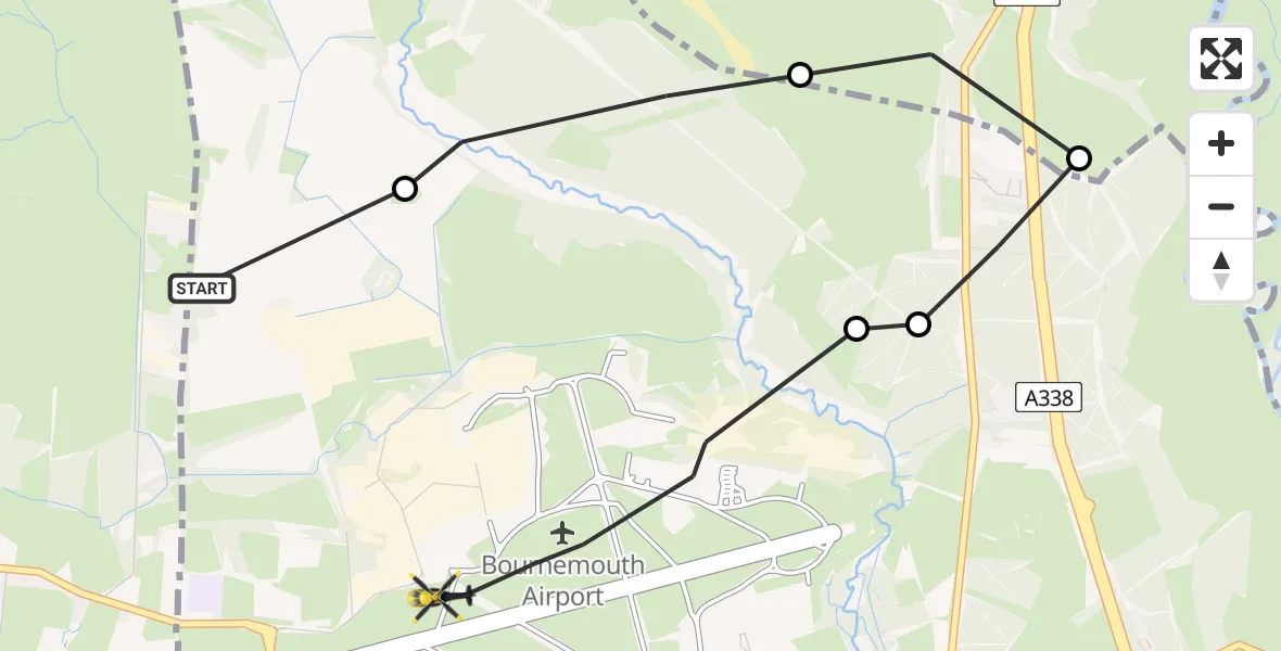 Flight route Police Helicopter Parley Cross - Bournemouth Airport, 26 June 2026, 13:24