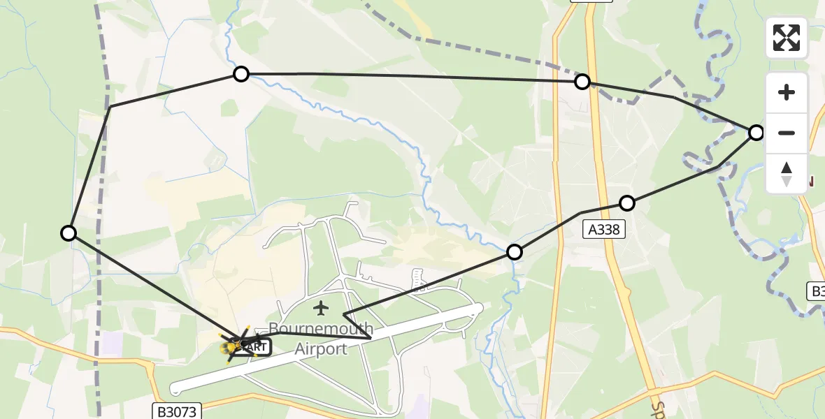 Flight route Police Helicopter Bournemouth Airport - Bournemouth Airport, 26 June 2026, 13:27