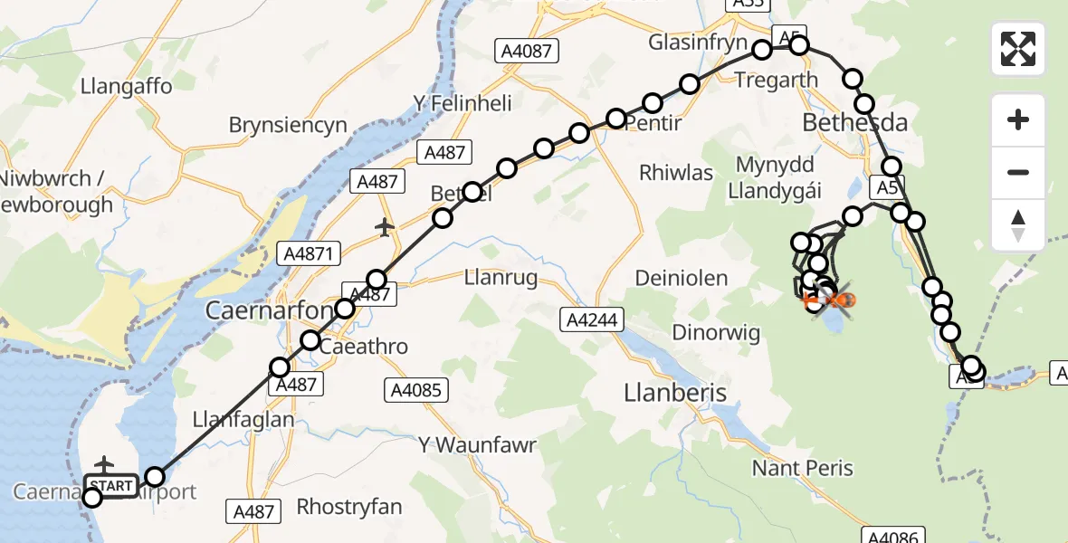Flight route Coastguard Helicopter Caernarfon Airport - Llanddeiniolen, 26 June 2026, 13:41