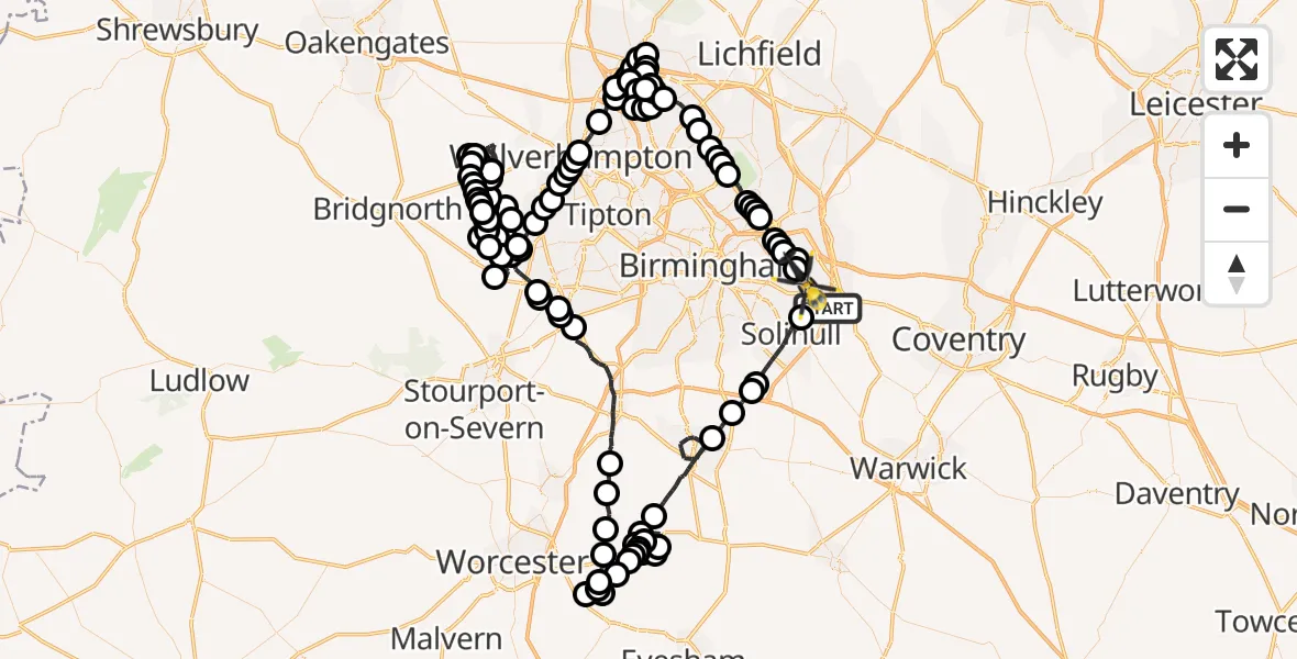 Flight route Police Helicopter Solihull - Birmingham Airport, 26 June 2026, 13:48