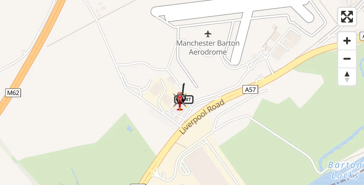 Flight route Air Ambulance Helicopter Manchester Barton Aerodrome - Irlam, 26 June 2026, 14:25