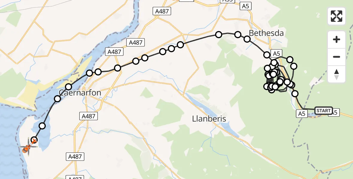 Flight route Coastguard Helicopter Capel Curig - Caernarfon Airport, 26 June 2026, 14:39
