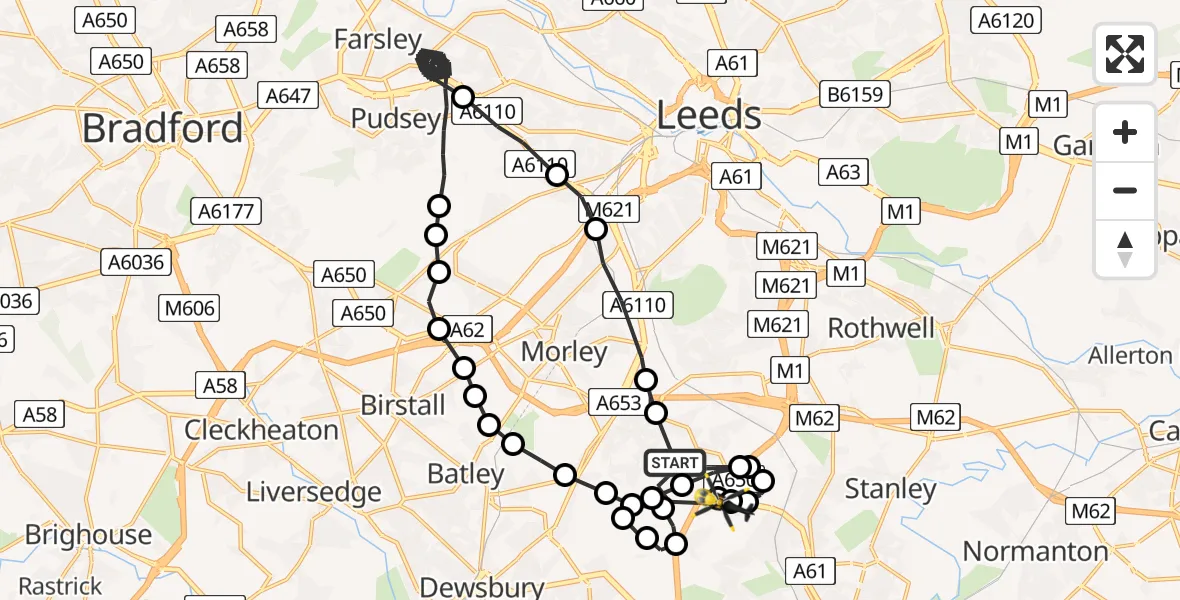 Flight route Police Helicopter East Ardsley - East Ardsley, 26 June 2026, 14:45