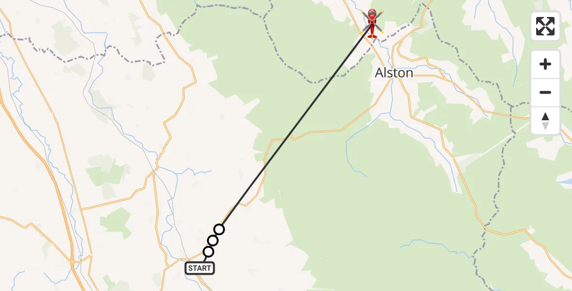Flight route Air Ambulance Helicopter Skirwith - Knaresdale with Kirkhaugh, 26 June 2026, 15:42