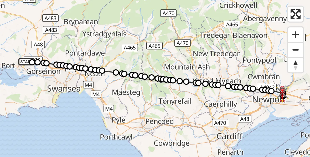 Flight route Air Ambulance Helicopter Dafen - Christchurch, 26 June 2026, 15:56