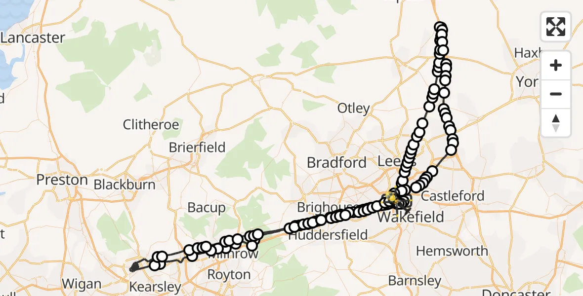 Flight route Police Helicopter East Ardsley - East Ardsley, 26 June 2026, 15:57