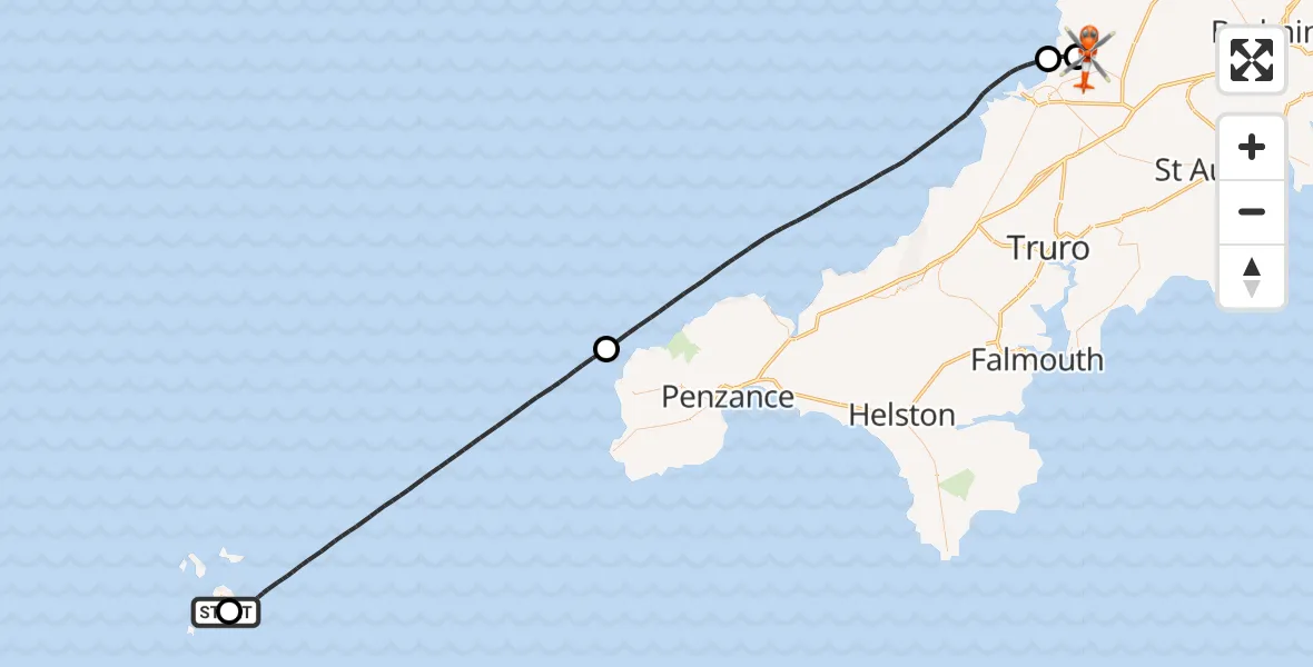 Flight route Coastguard Helicopter St. Mary's Airport - Cornwall Airport Newquay, 26 June 2026, 16:06