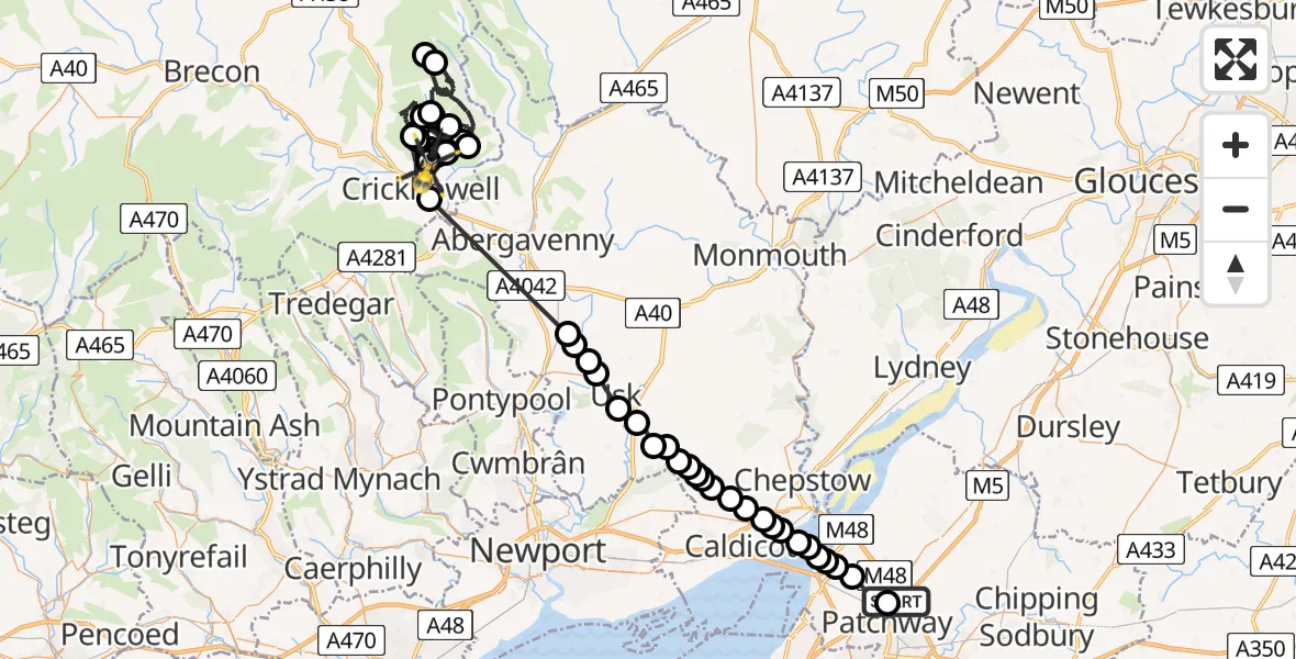 Flight route Police Helicopter Almondsbury Helicopter Base - Llanbedr, 26 June 2026, 16:17