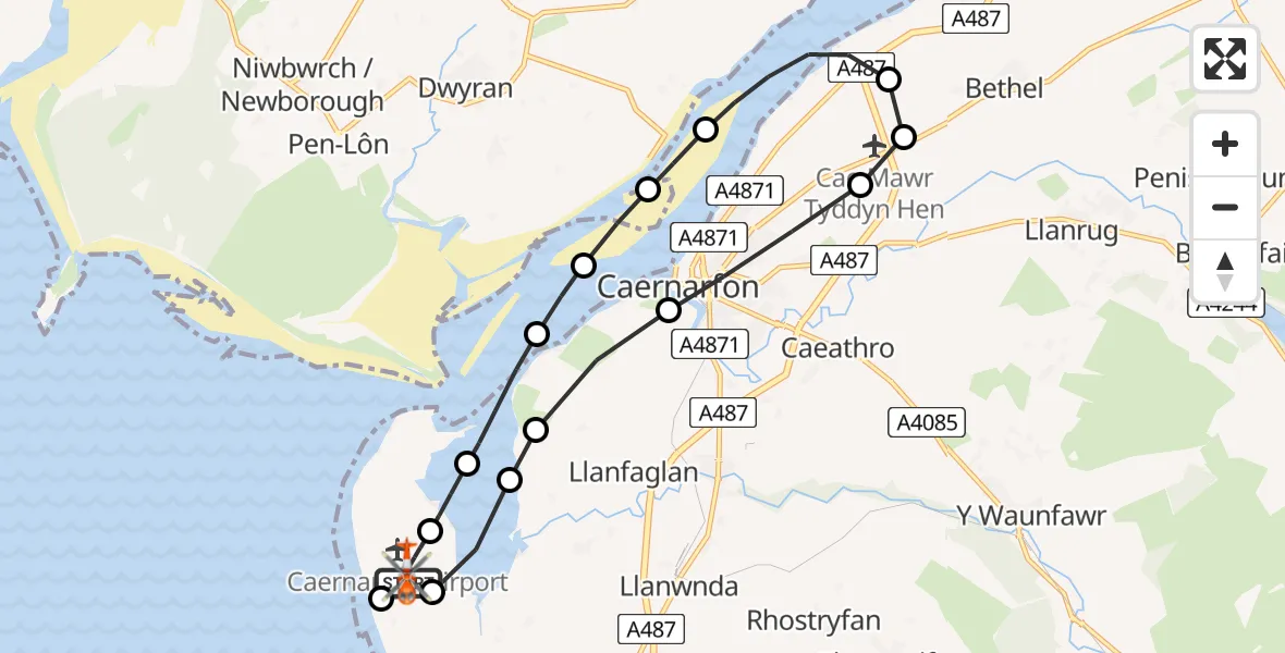 Flight route Coastguard Helicopter Caernarfon Airport - Caernarfon Airport, 26 June 2026, 16:53