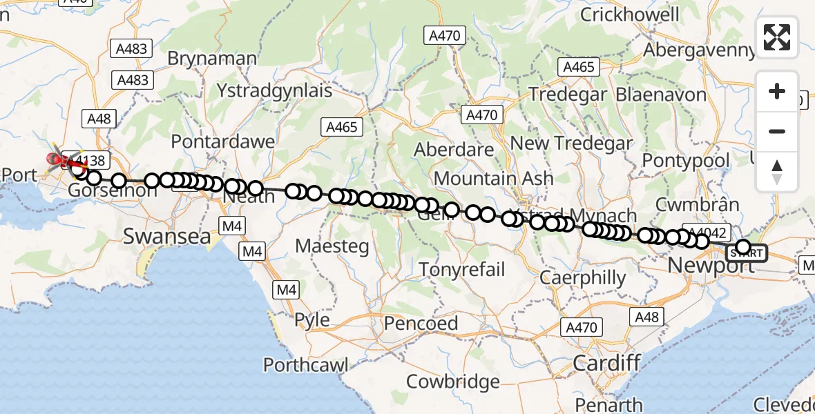 Flight route Air Ambulance Helicopter Christchurch - Dafen, 26 June 2026, 16:54