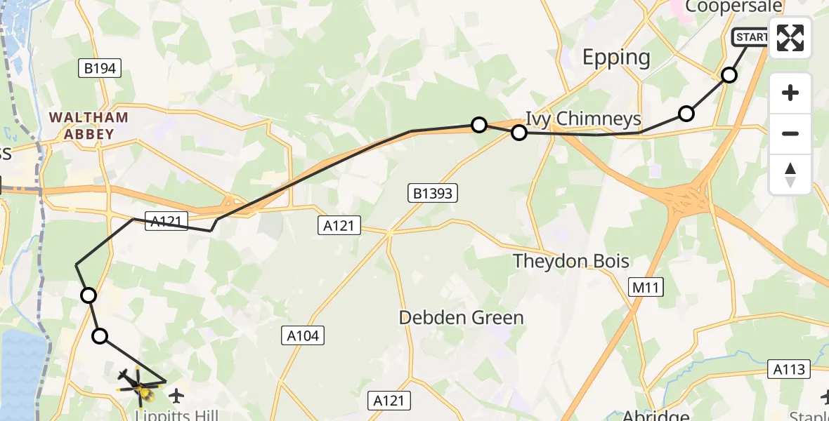 Flight route Police Helicopter Epping - Sewardstonebury, 26 June 2026, 17:04
