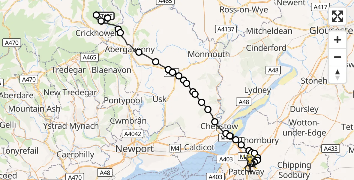 Flight route Police Helicopter The Vale of Grwyney - Almondsbury Helicopter Base, 26 June 2026, 17:07