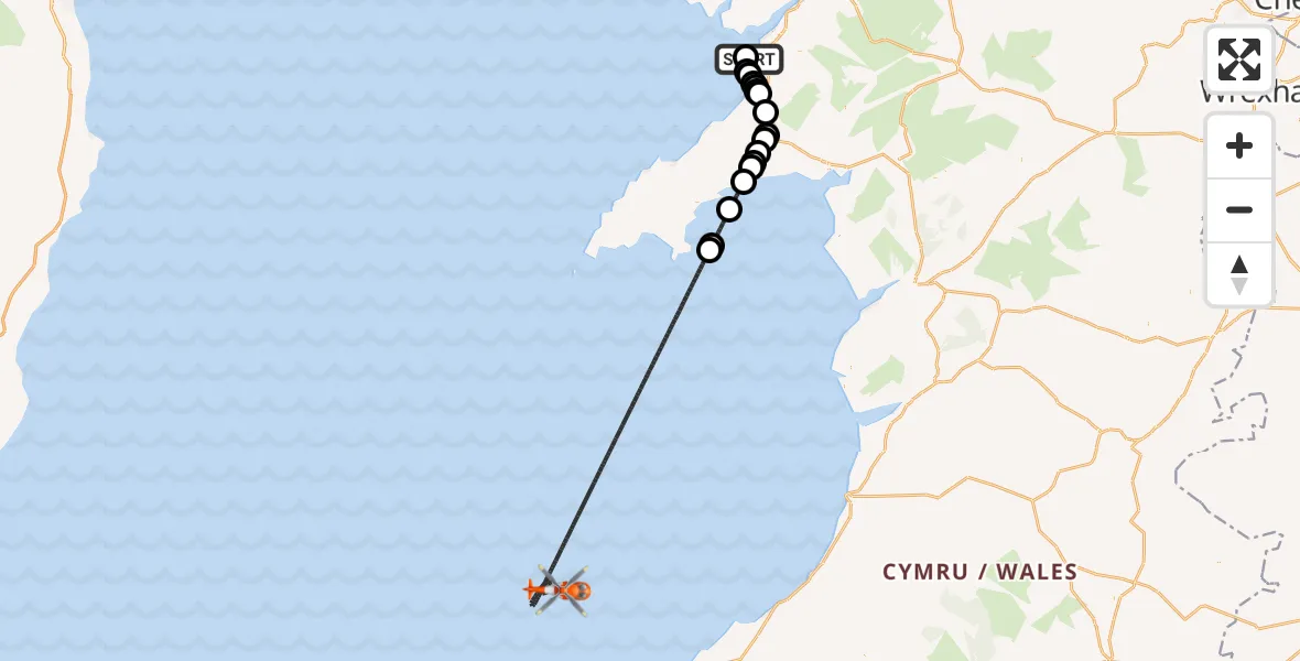 Flight route Coastguard Helicopter Caernarfon Airport - Irish Sea, 26 June 2026, 17:13