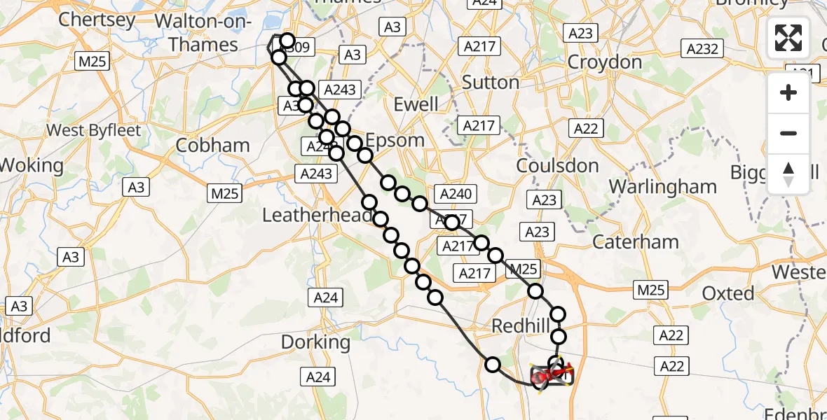 Flight route Air Ambulance Helicopter Redhill Aerodrome - Redhill Aerodrome, 26 June 2026, 17:15