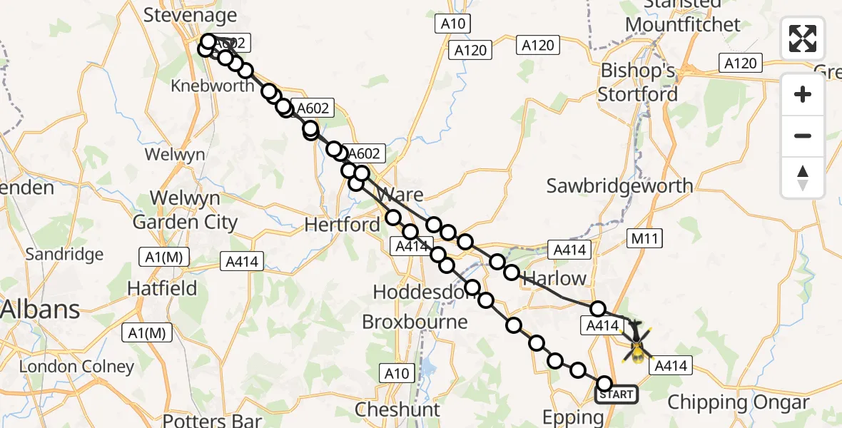 Flight route Police Helicopter North Weald Airfield - North Weald Bassett, 26 June 2026, 17:19