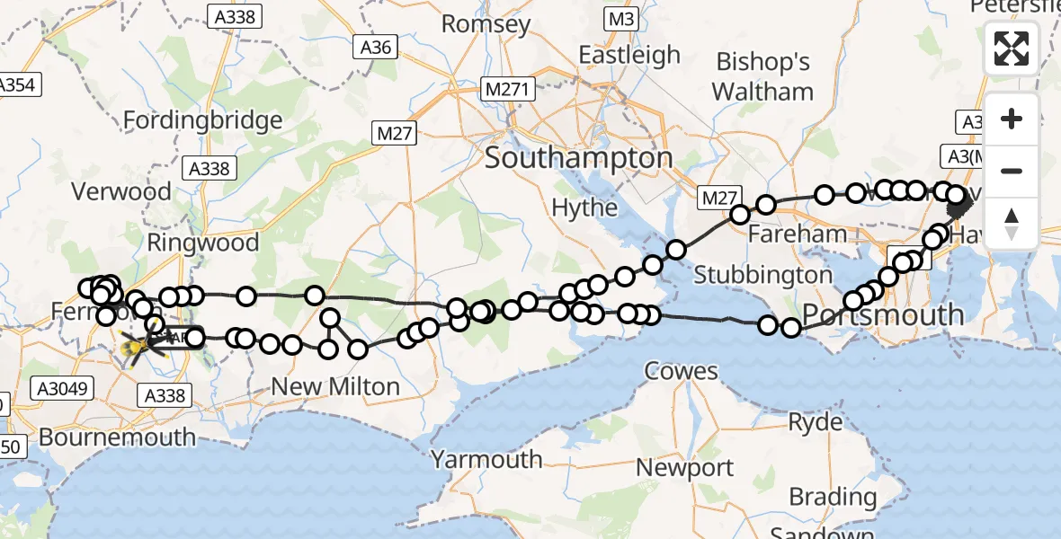 Flight route Police Helicopter Hurn - Bournemouth Airport, 26 June 2026, 17:24