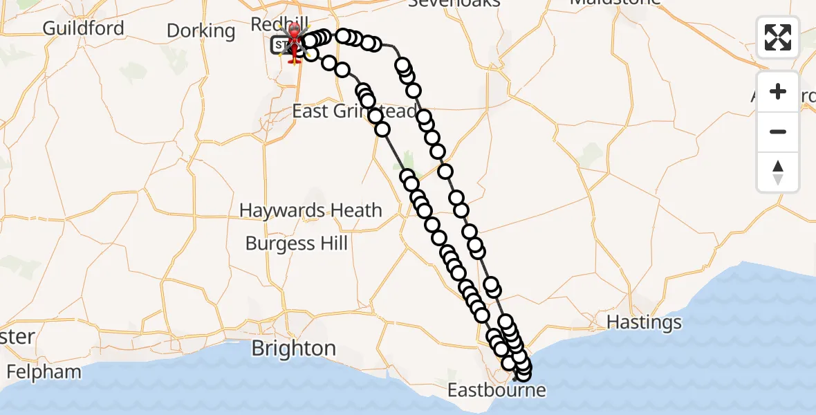Flight route Air Ambulance Helicopter Redhill Aerodrome - Redhill Aerodrome, 26 June 2026, 17:43