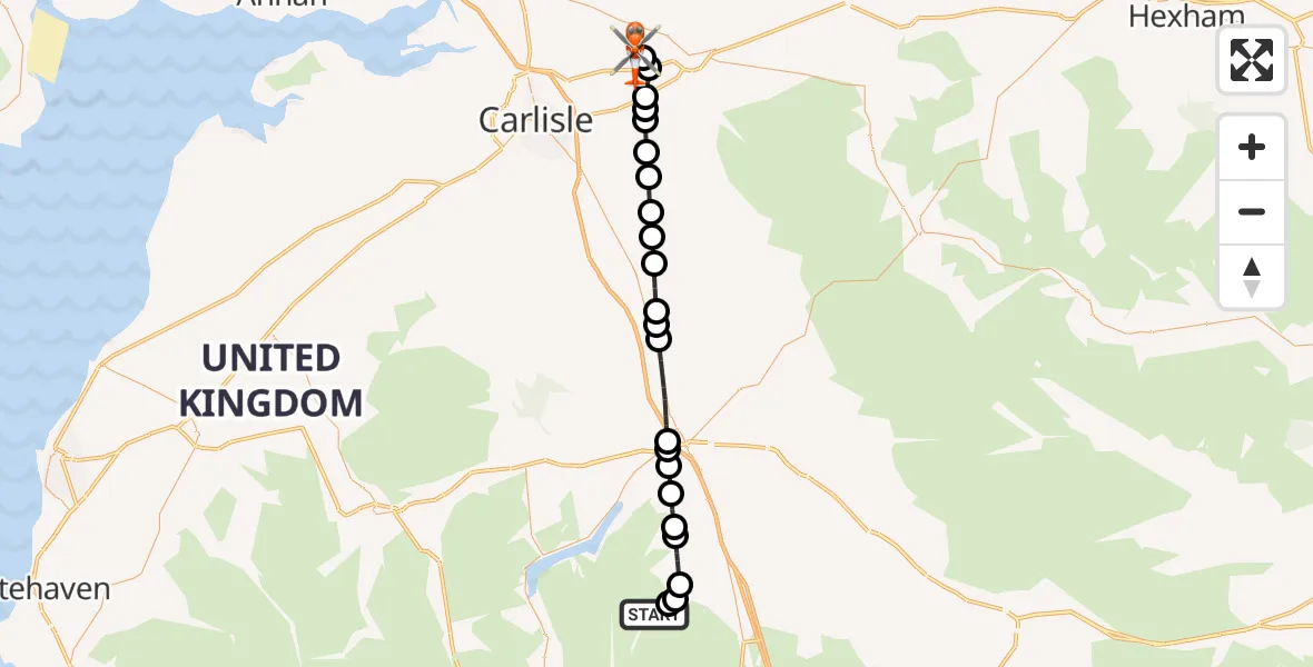 Flight route Coastguard Helicopter Haweswater Reservoir - Carlisle Lake District Airport, 26 June 2026, 17:59