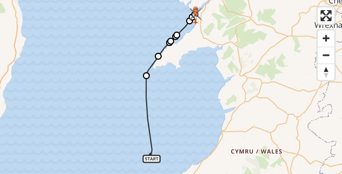 Flight route Coastguard Helicopter Irish Sea - Caernarfon Airport, 26 June 2026, 18:06