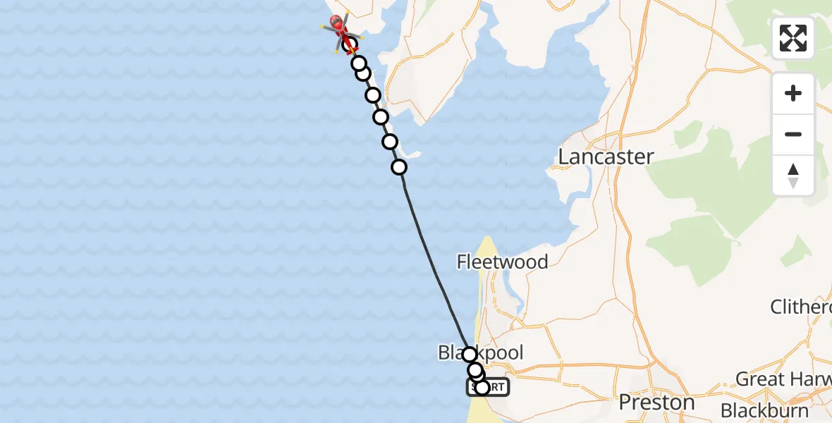 Flight route Air Ambulance Helicopter Blackpool Airport - Millom, 26 June 2026, 18:26