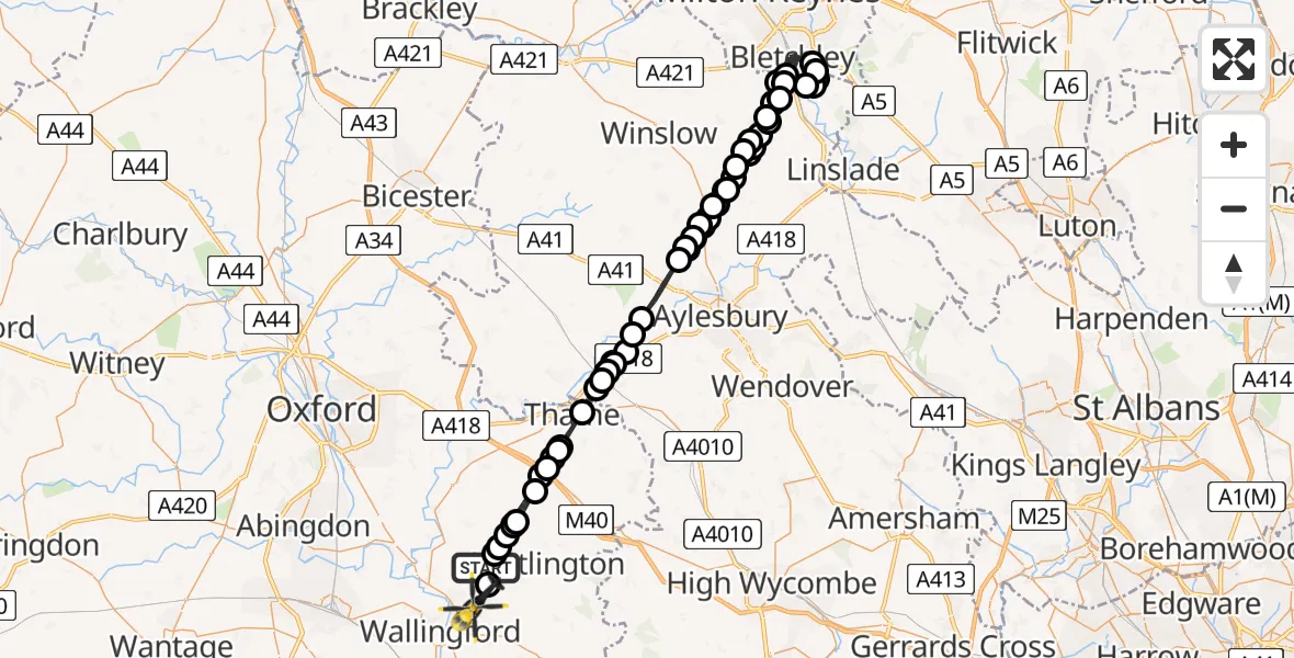 Flight route Police Helicopter Ewelme - RAF Benson, 26 June 2026, 19:01