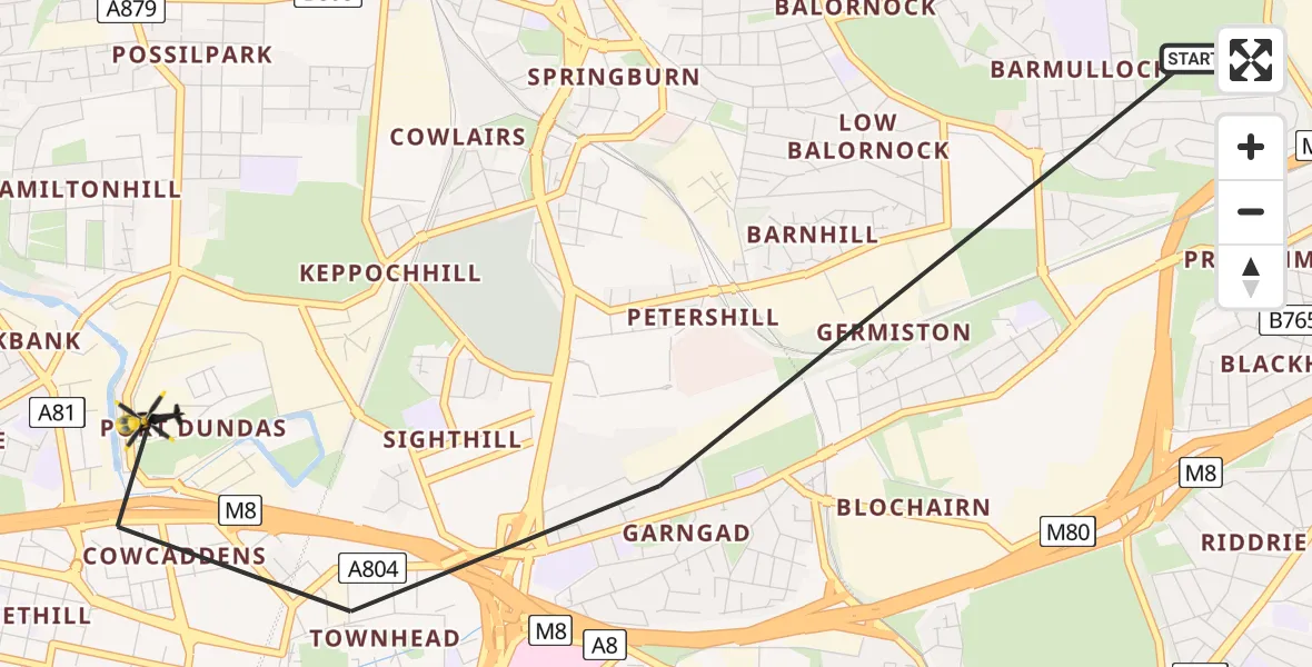 Flight route Police Helicopter Glasgow - Glasgow, 26 June 2026, 19:05