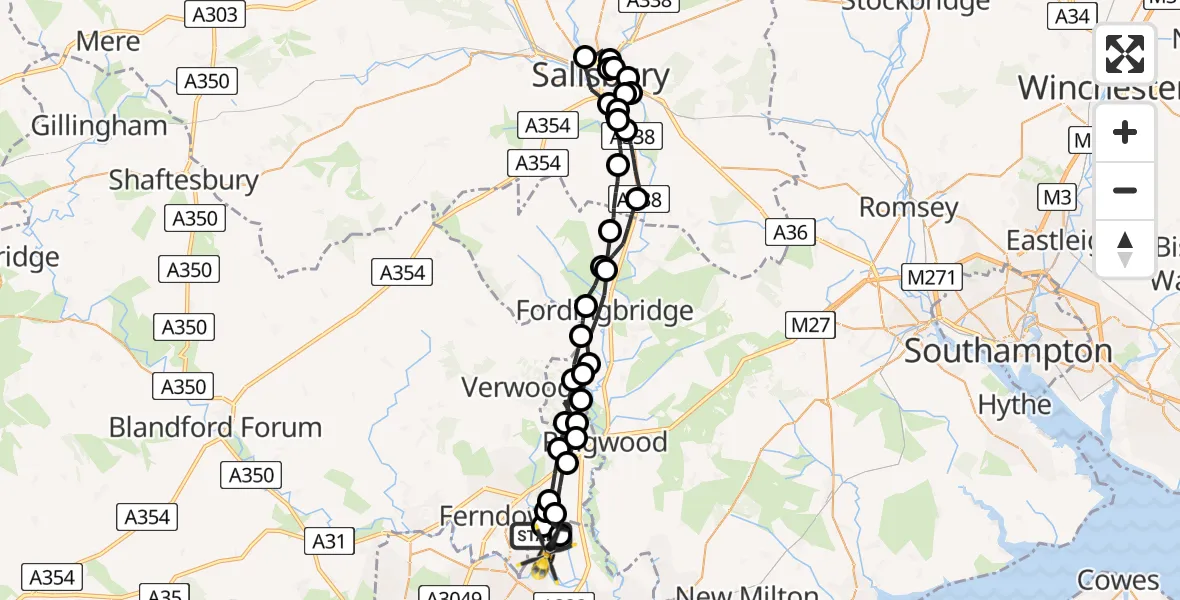 Flight route Police Helicopter Christchurch - Bournemouth Airport, 26 June 2026, 19:25