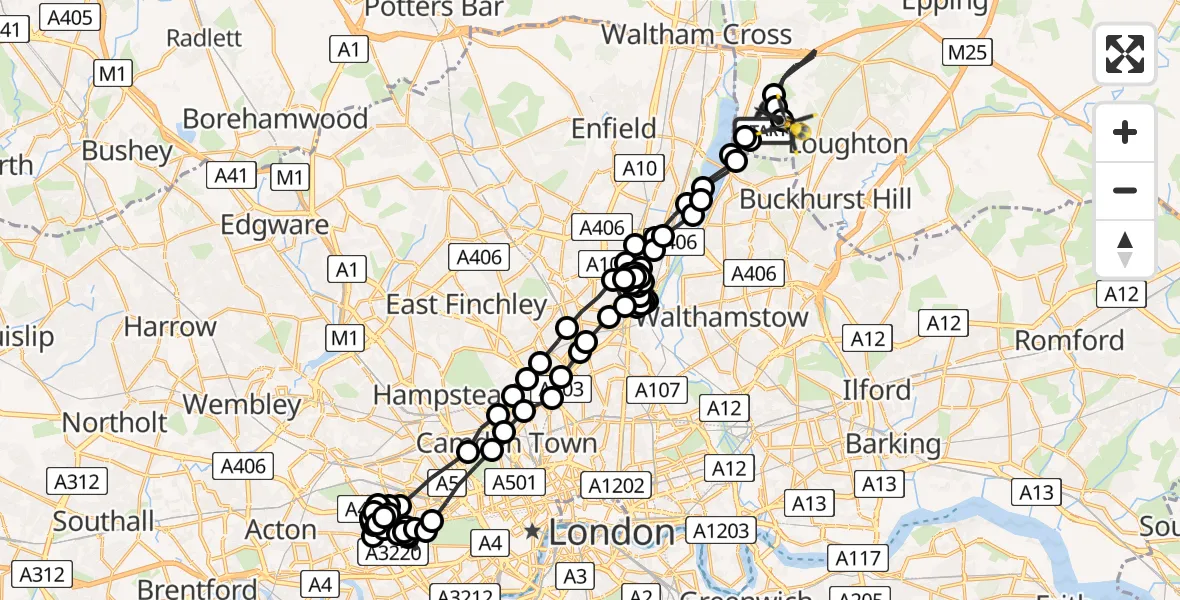 Flight route Police Helicopter Chingford - Metropolitan Police Air Support Unit Lippitts Hill, 26 June 2026, 20:02