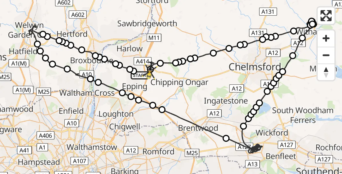 Flight route Police Helicopter North Weald Bassett - North Weald Airfield, 26 June 2026, 20:52