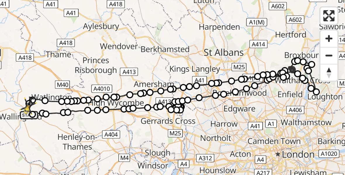 Flight route Police Helicopter RAF Benson - Benson, 26 June 2026, 21:33