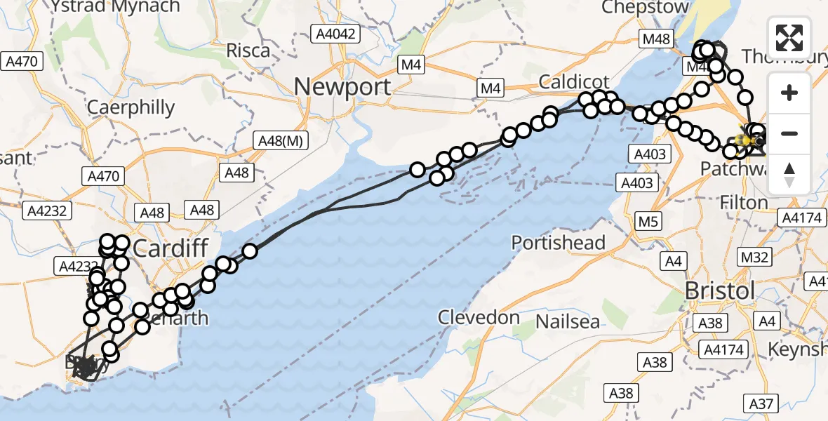Flight route Police Helicopter Almondsbury Helicopter Base - Almondsbury Helicopter Base, 26 June 2026, 22:26