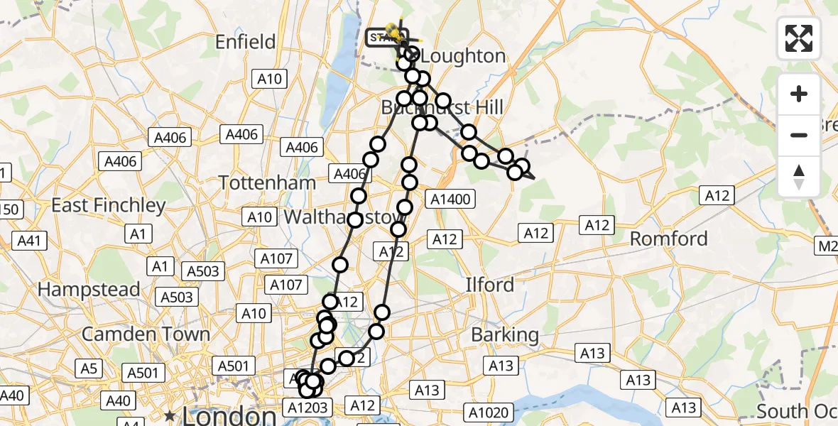 Flight route Police Helicopter Sewardstonebury - Sewardstonebury, 26 June 2026, 22:37