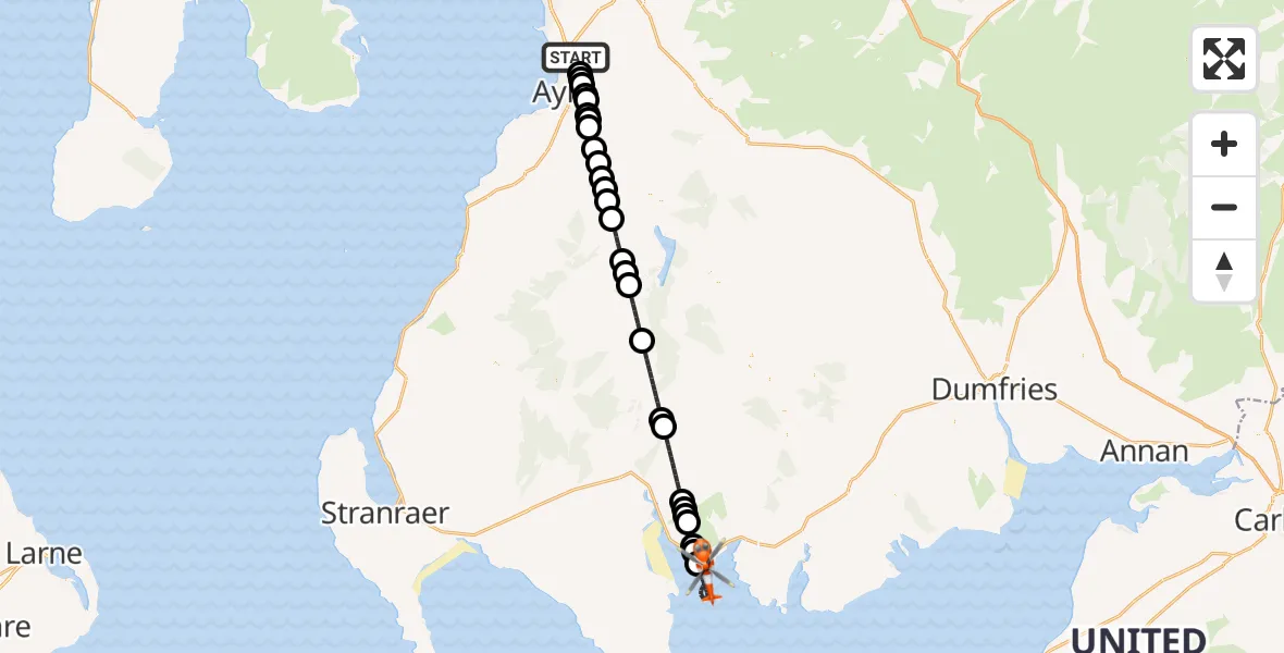 Flight route Coastguard Helicopter Glasgow Prestwick Airport - Low Auchenlarie, 26 June 2026, 22:52