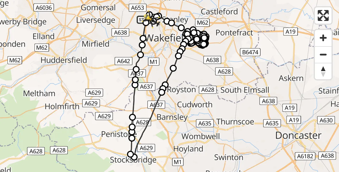 Flight route Police Helicopter East Ardsley - East Ardsley, 26 June 2026, 23:31