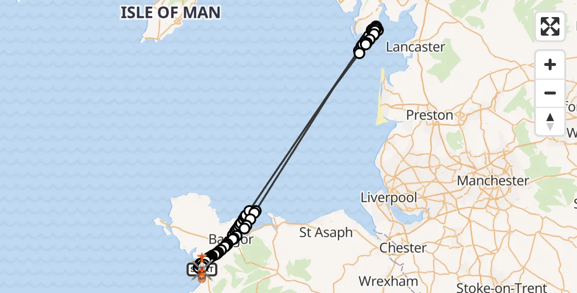 Flight route Coastguard Helicopter Caernarfon Airport - Caernarfon Airport, 26 June 2026, 23:35