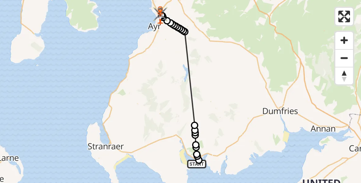 Flight route Coastguard Helicopter  - Glasgow Prestwick Airport, 26 June 2026, 23:42