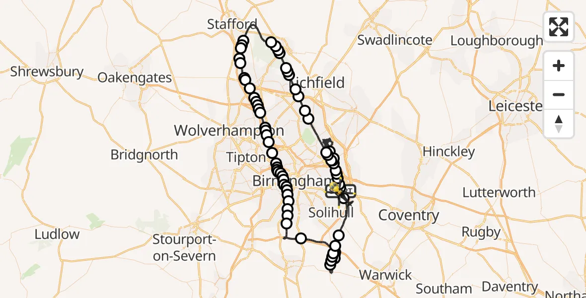 Flight route Police Helicopter Birmingham Airport - Birmingham Airport, 27 June 2026, 00:03