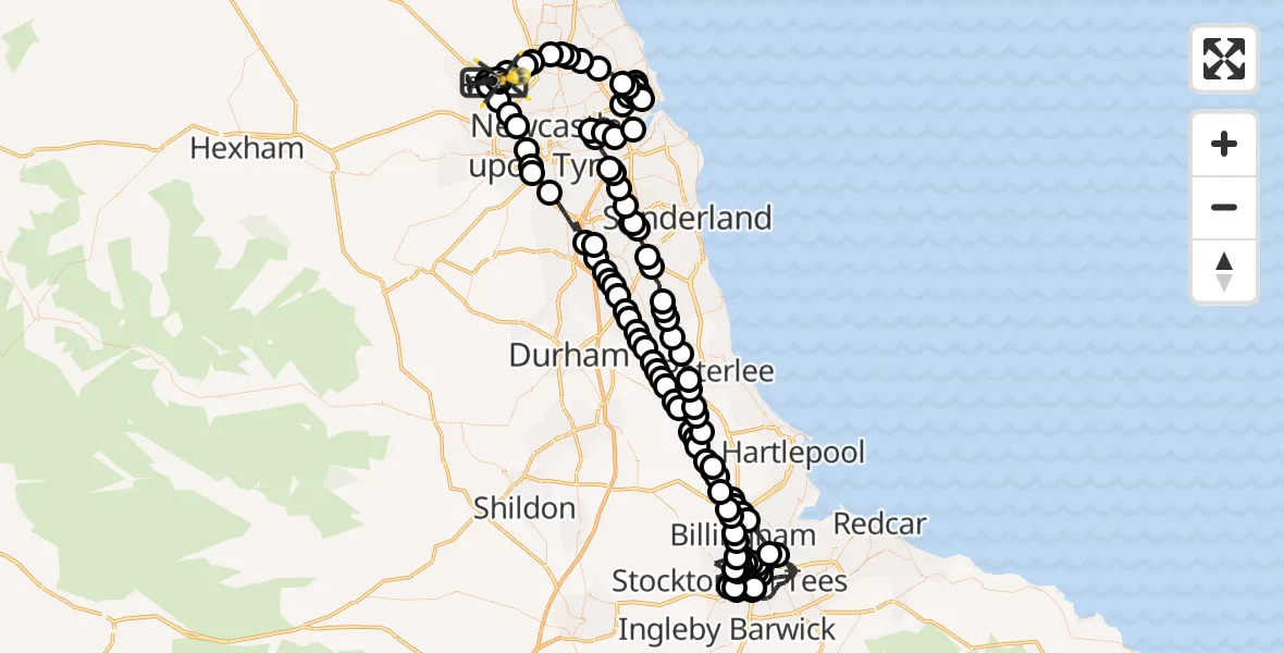 Flight route Police Helicopter Newcastle International Airport - Newcastle International Airport, 27 June 2026, 01:45