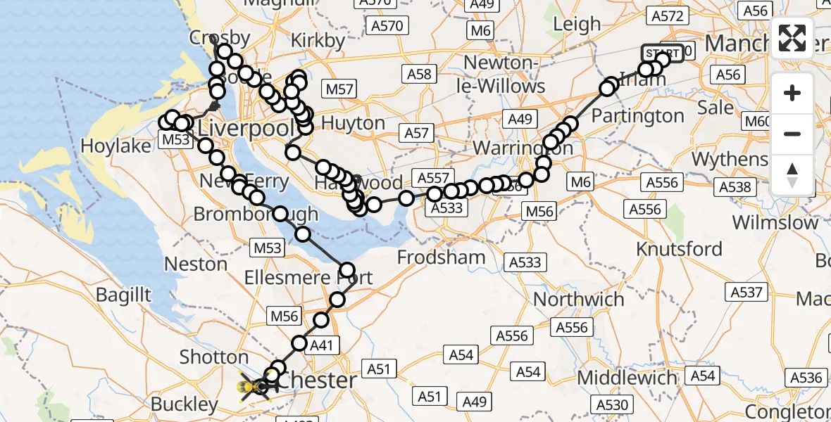 Flight route Police Helicopter Manchester Barton Aerodrome - Hawarden Airport, 27 June 2026, 02:11