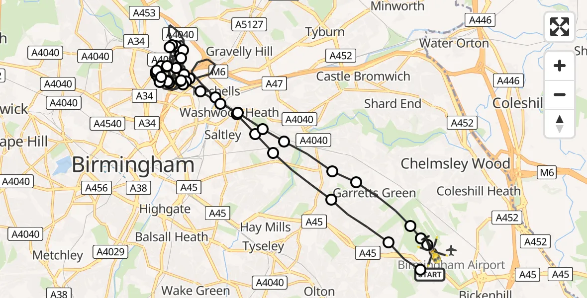 Flight route Police Helicopter Birmingham Airport - Birmingham Airport, 27 June 2026, 04:33