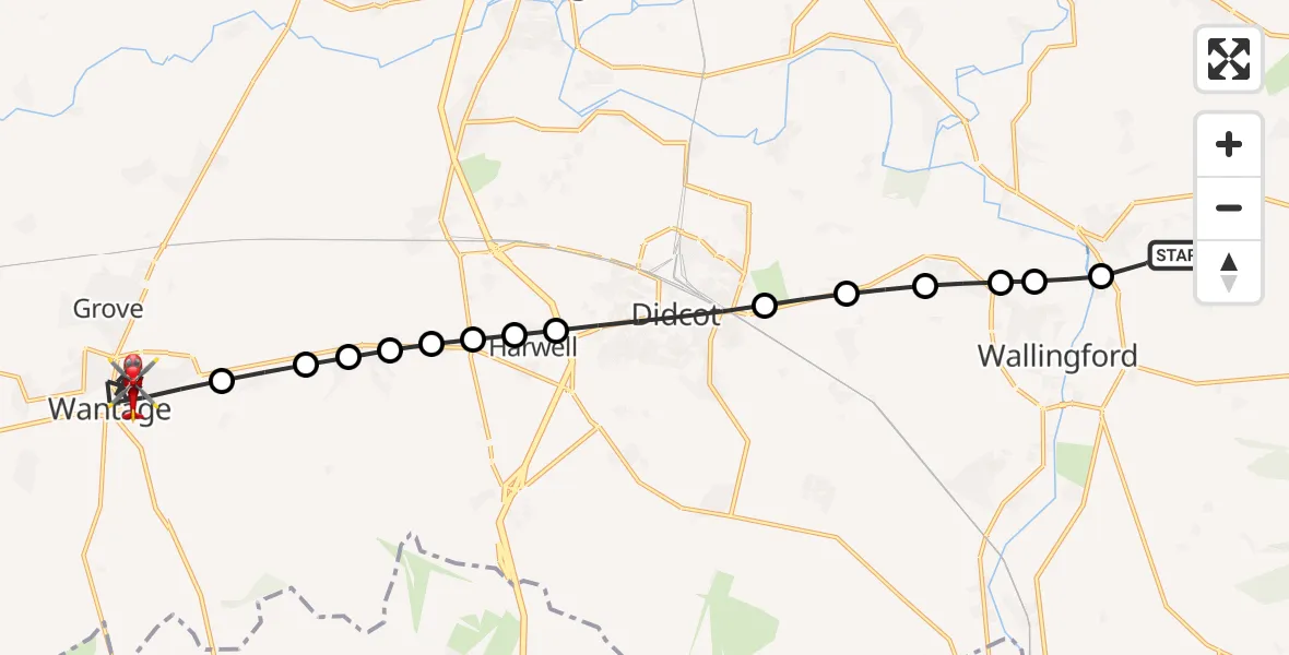 Flight route Air Ambulance Helicopter RAF Benson - Wantage, 27 June 2026, 07:08