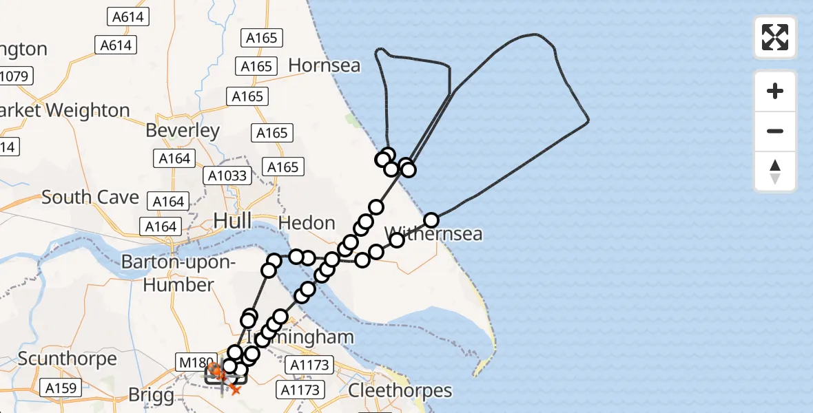 Flight route Coastguard Helicopter Humberside Airport - Humberside Airport, 27 June 2026, 07:59