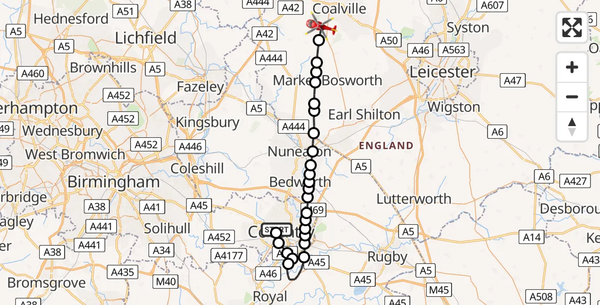 Flight route Air Ambulance Helicopter Daimler Green - Heather, 27 June 2026, 08:13