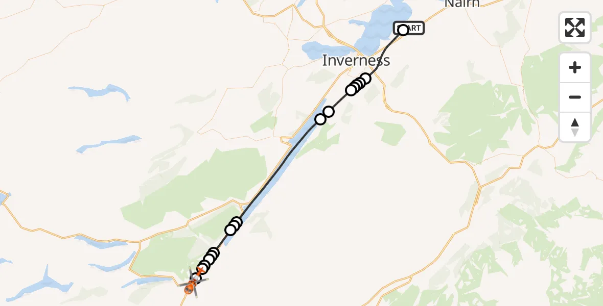 Flight route Coastguard Helicopter Inverness Airport - Invergarry, 27 June 2026, 08:28