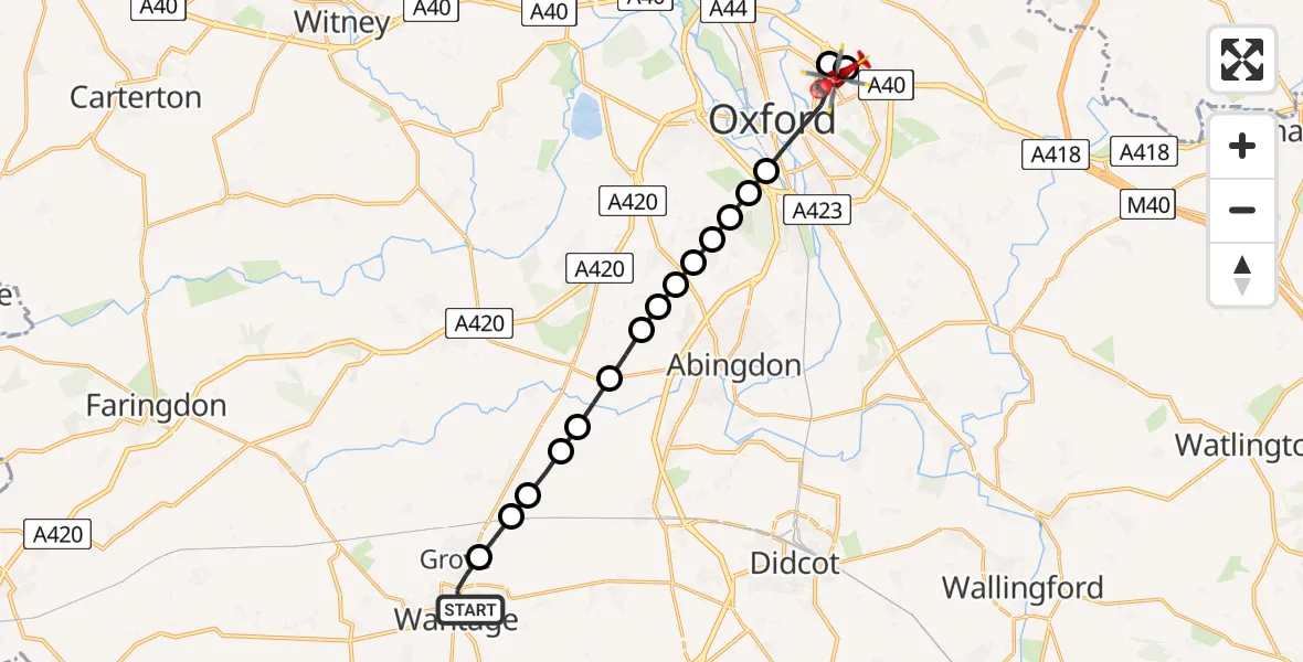 Flight route Air Ambulance Helicopter Wantage - Oxford, 27 June 2026, 08:32