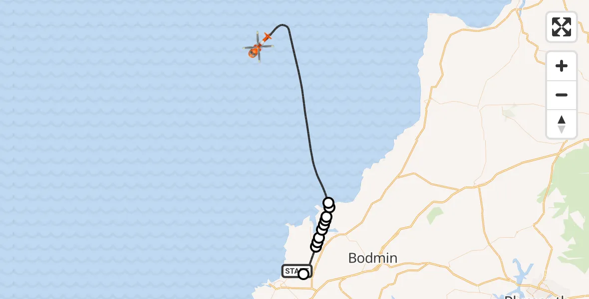 Flight route Coastguard Helicopter Cornwall Airport Newquay - Bristol Channel, 27 June 2026, 08:58