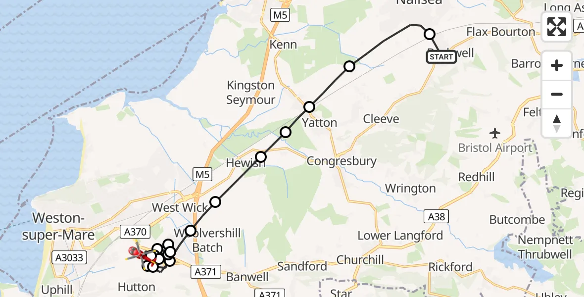 Flight route Air Ambulance Helicopter Backwell - Locking, 27 June 2026, 09:07